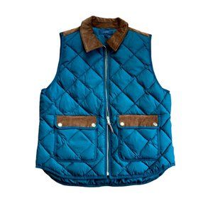 J. Crew women's down excursion vest size L quilted green brown corduroy trim